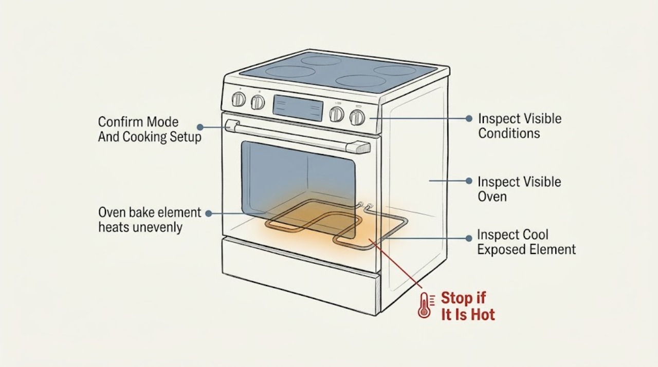 Oven bake element heats unevenly