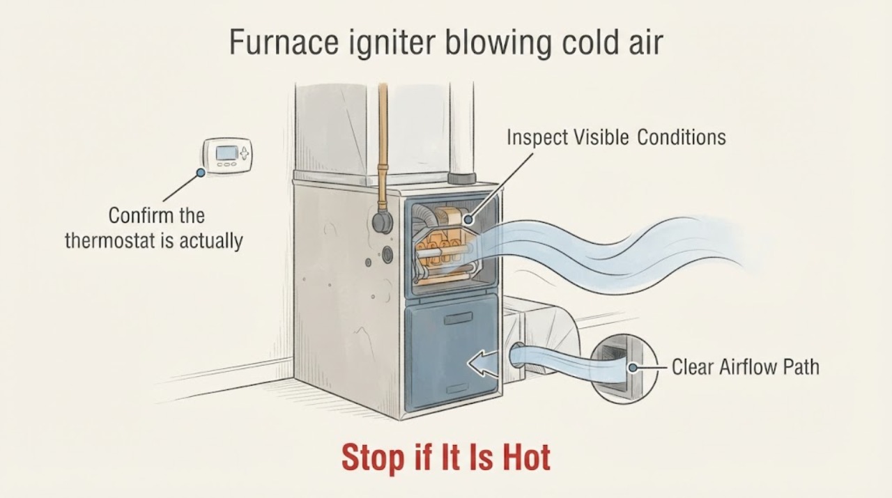 Furnace igniter blowing cold air