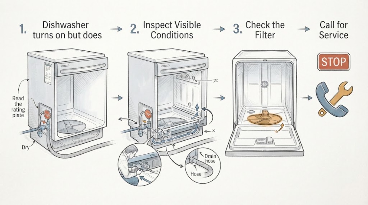 Dishwasher turns on but does