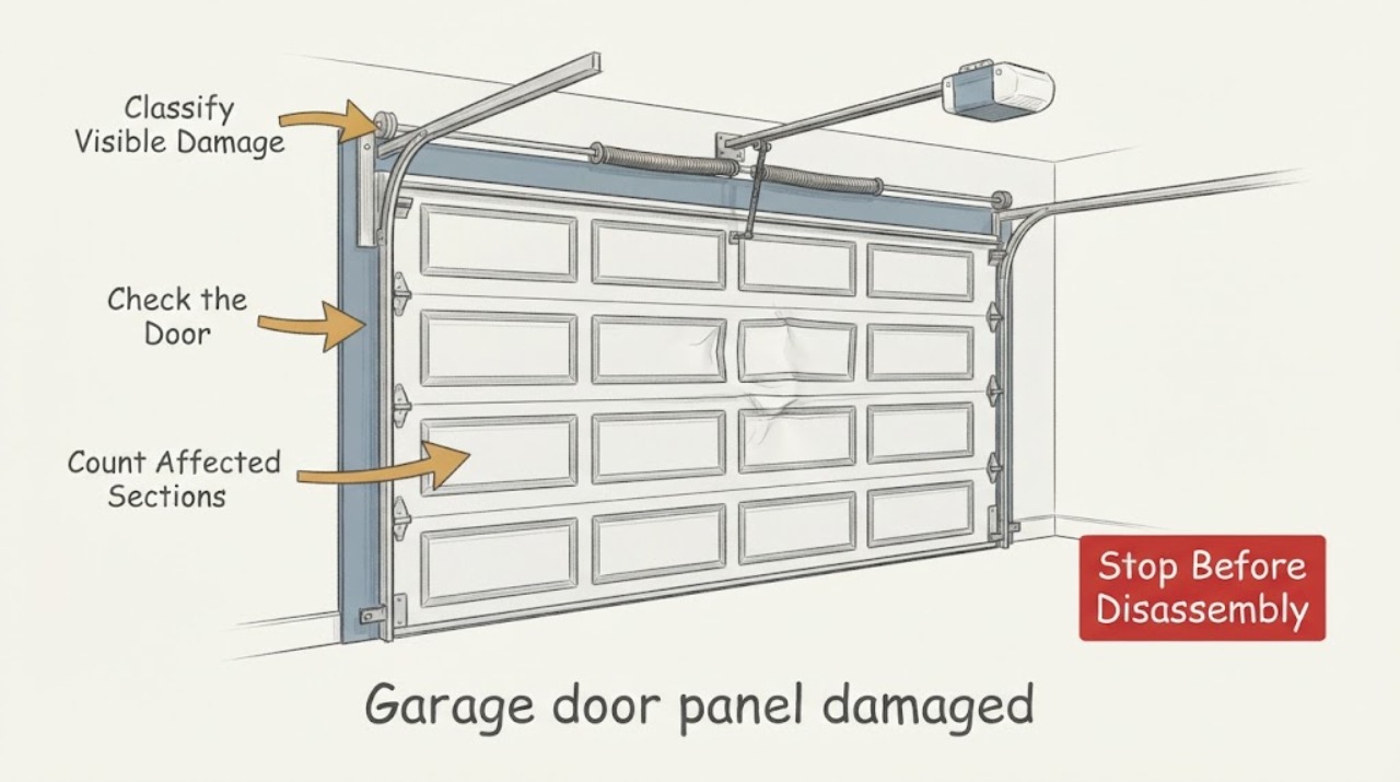 Garage door panel damaged