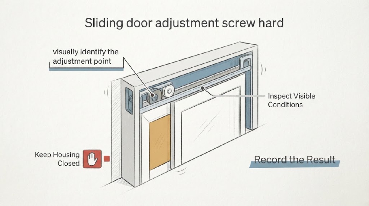 Sliding door adjustment screw hard