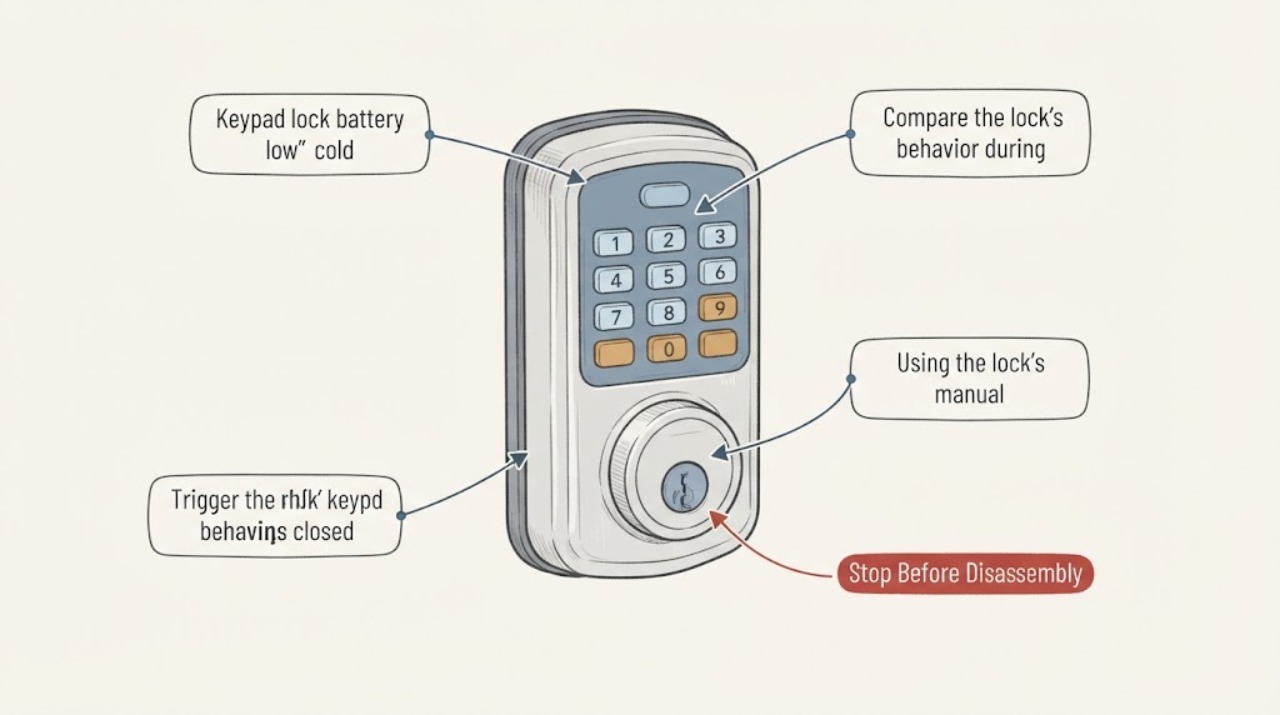 Keypad lock battery low cold