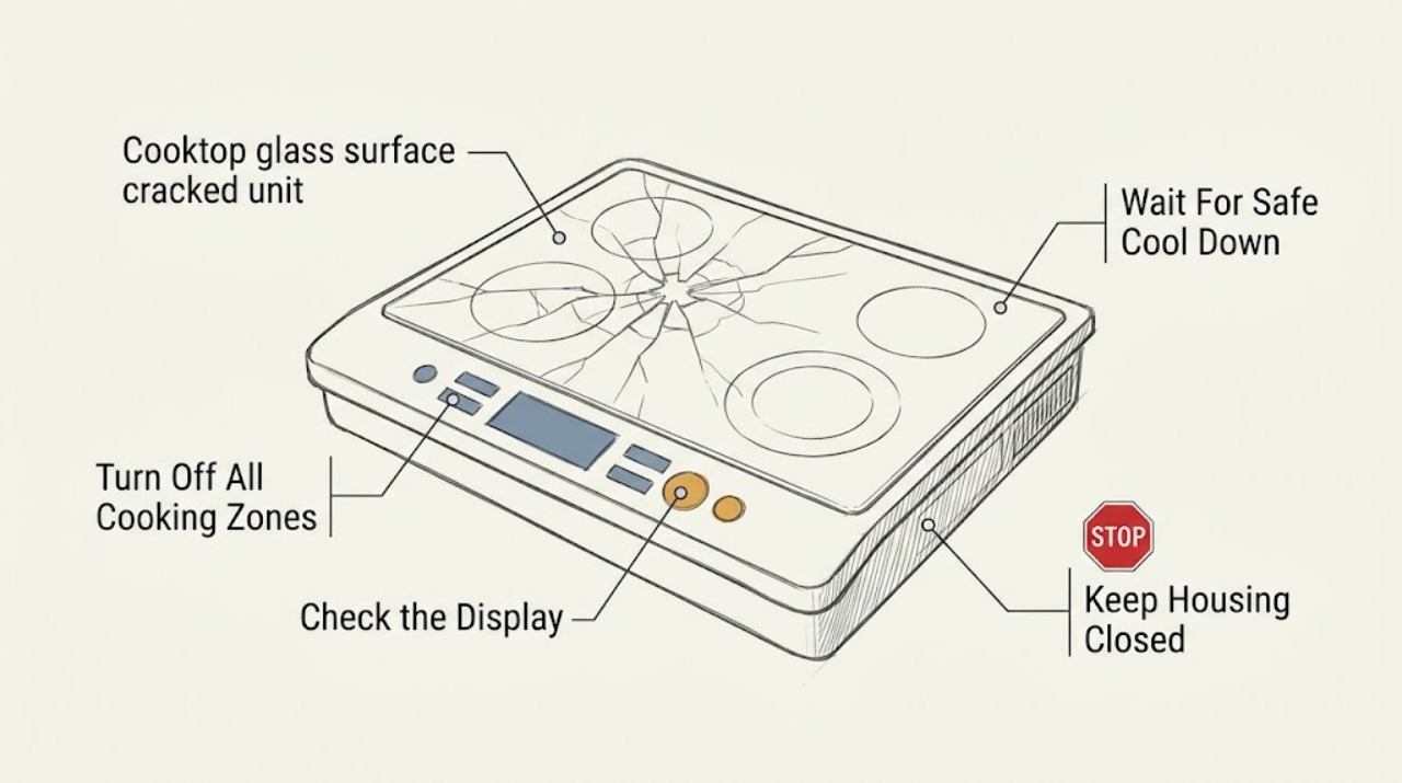 Cooktop glass surface cracked unit