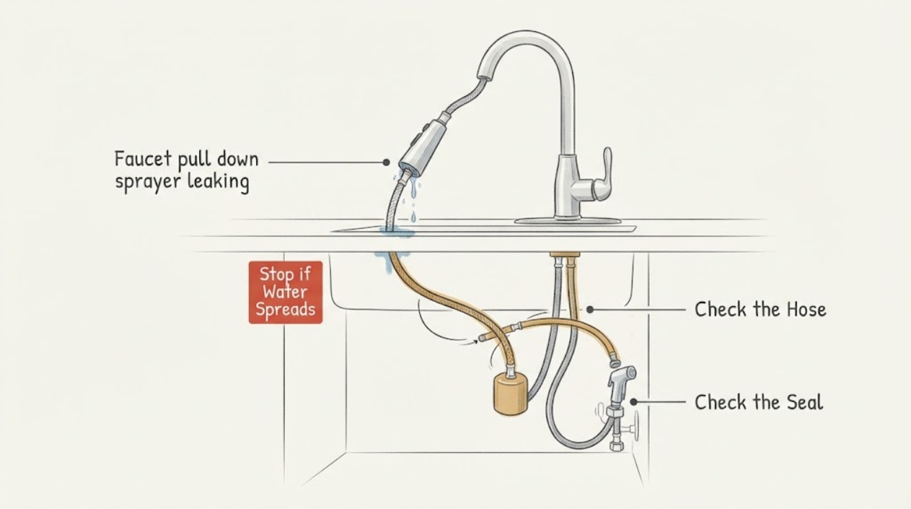 Faucet pull down sprayer leaking