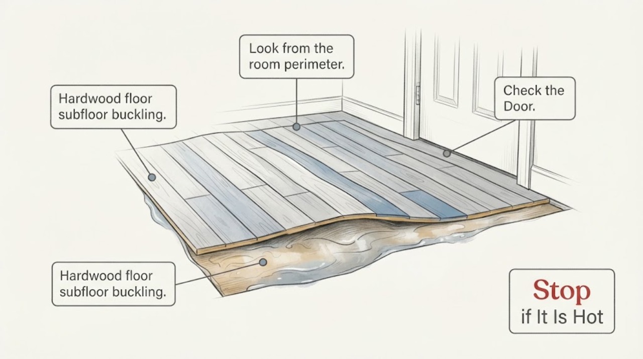 Hardwood floor subfloor buckling