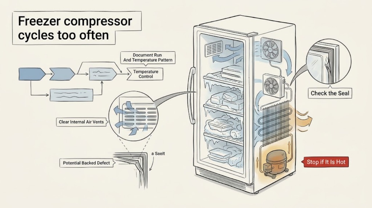 Freezer compressor cycles too often