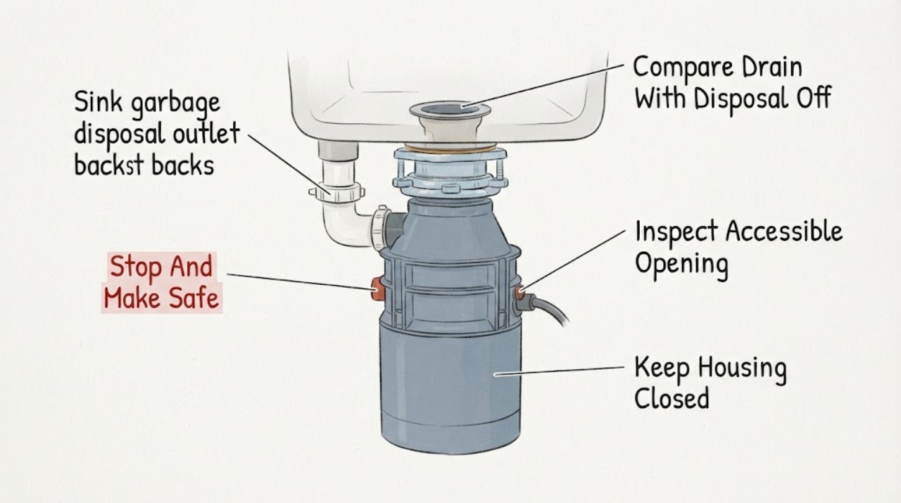 Sink garbage disposal outlet backs