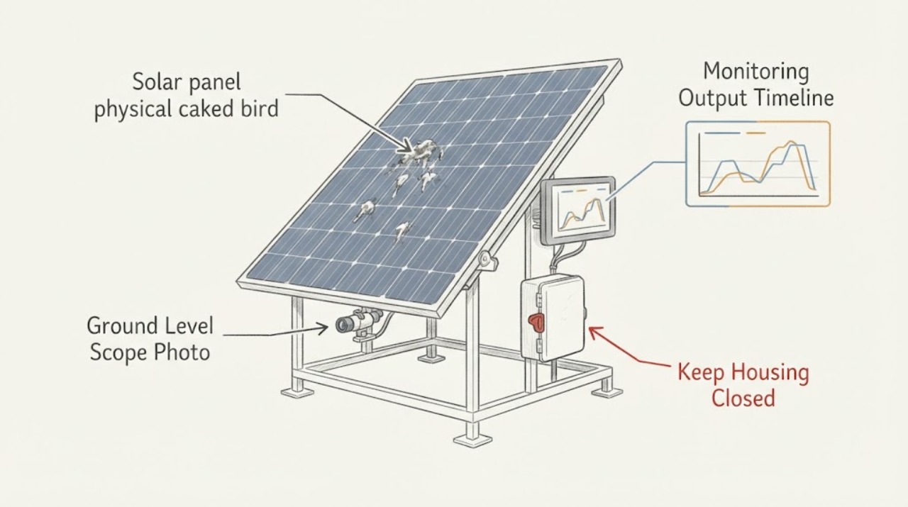 Solar panel physical caked bird