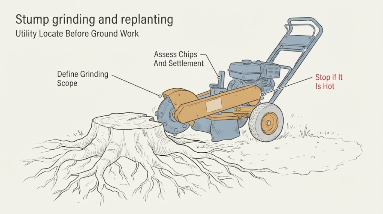 Stump grinding and replanting