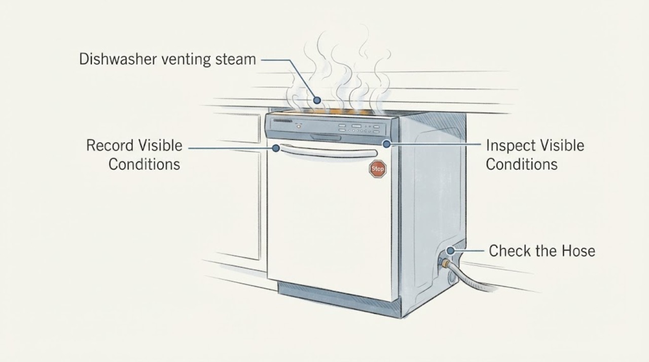 Dishwasher venting steam