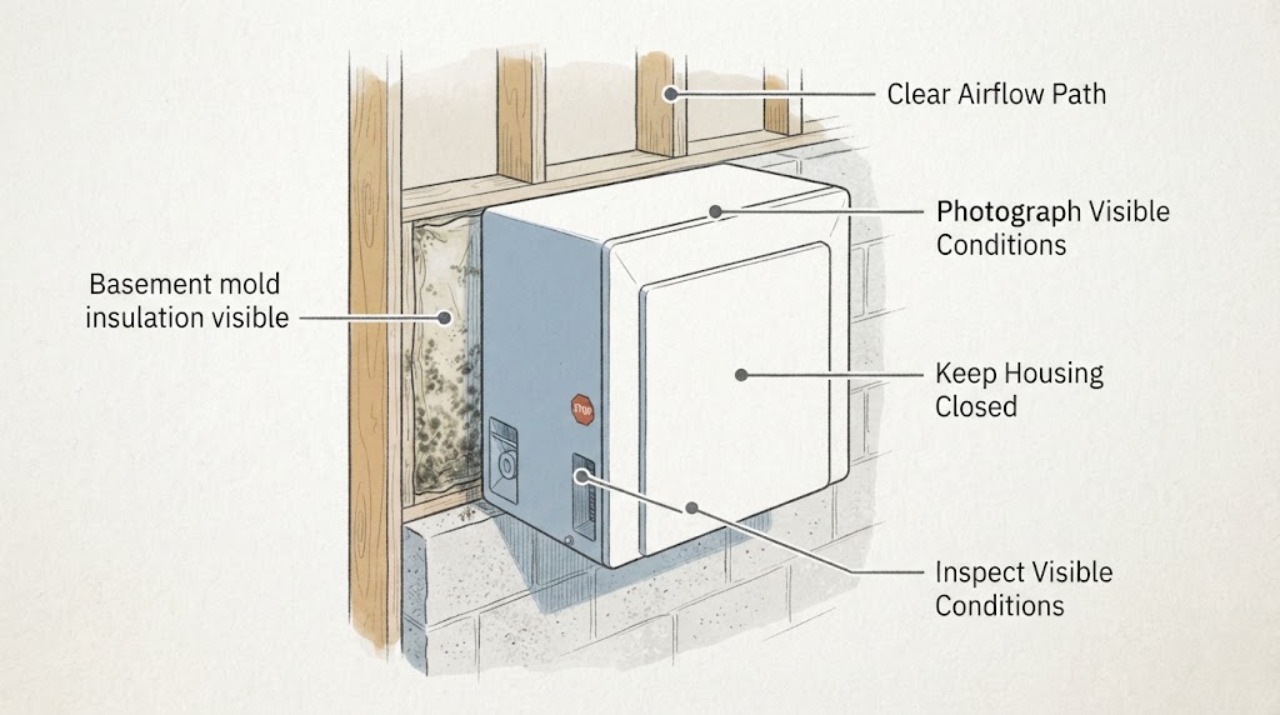 Basement mold insulation visible
