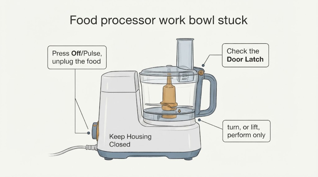 Food processor work bowl stuck