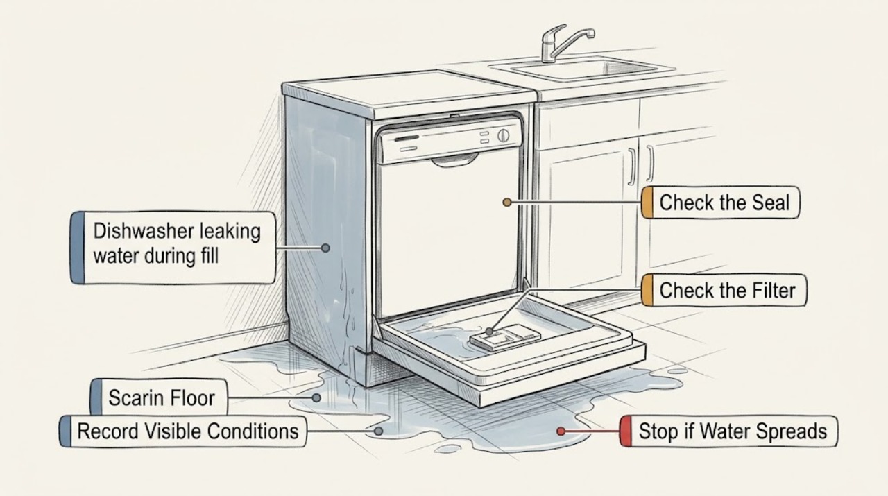 Dishwasher leaking water during fill