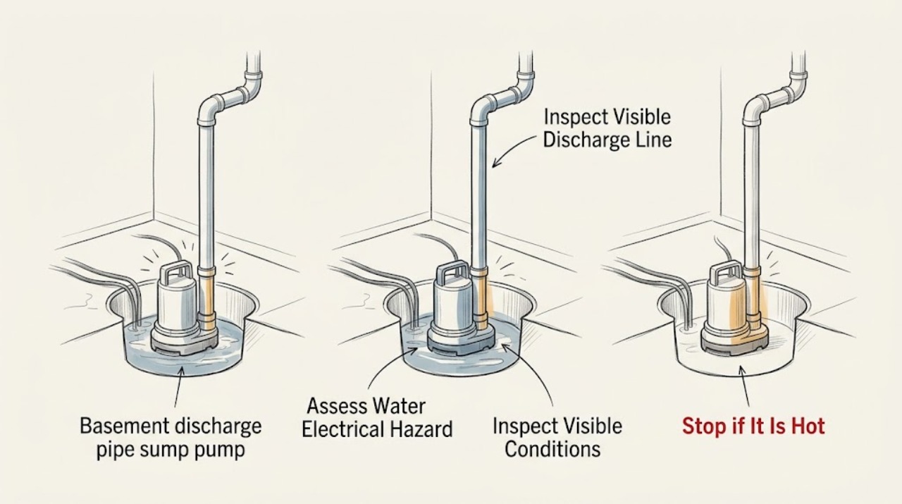 Basement discharge pipe sump pump