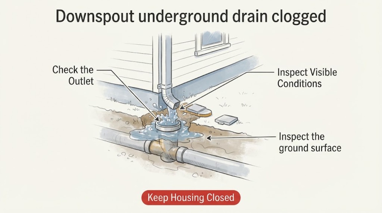 Downspout underground drain clogged
