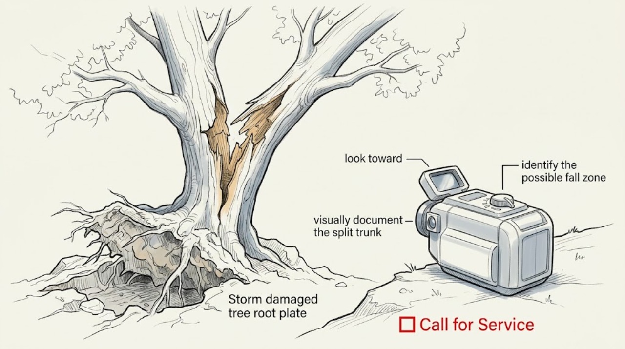 Storm damaged tree root plate