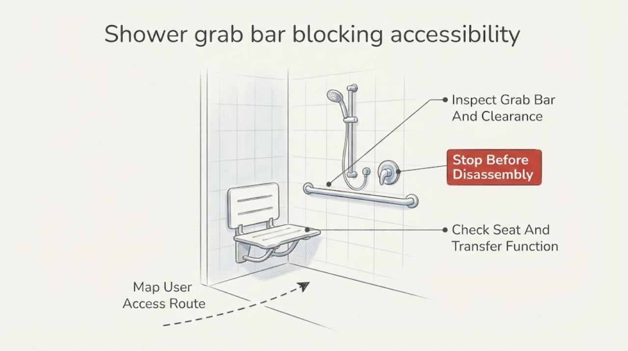 Shower grab bar blocking accessibility