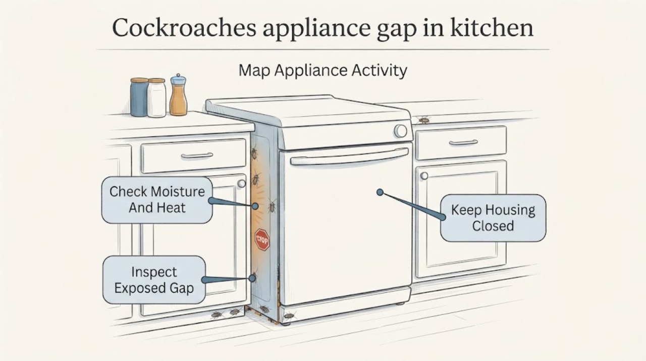 Cockroaches appliance gap in kitchen