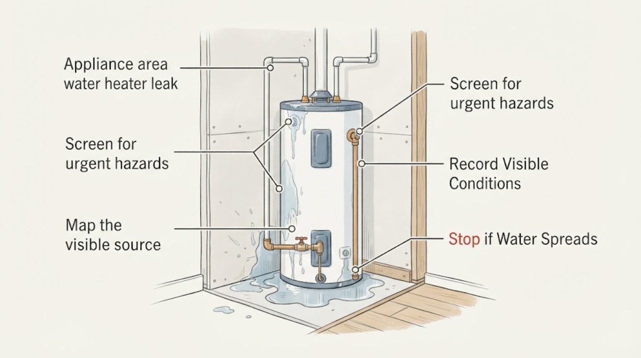 Appliance area water heater leak