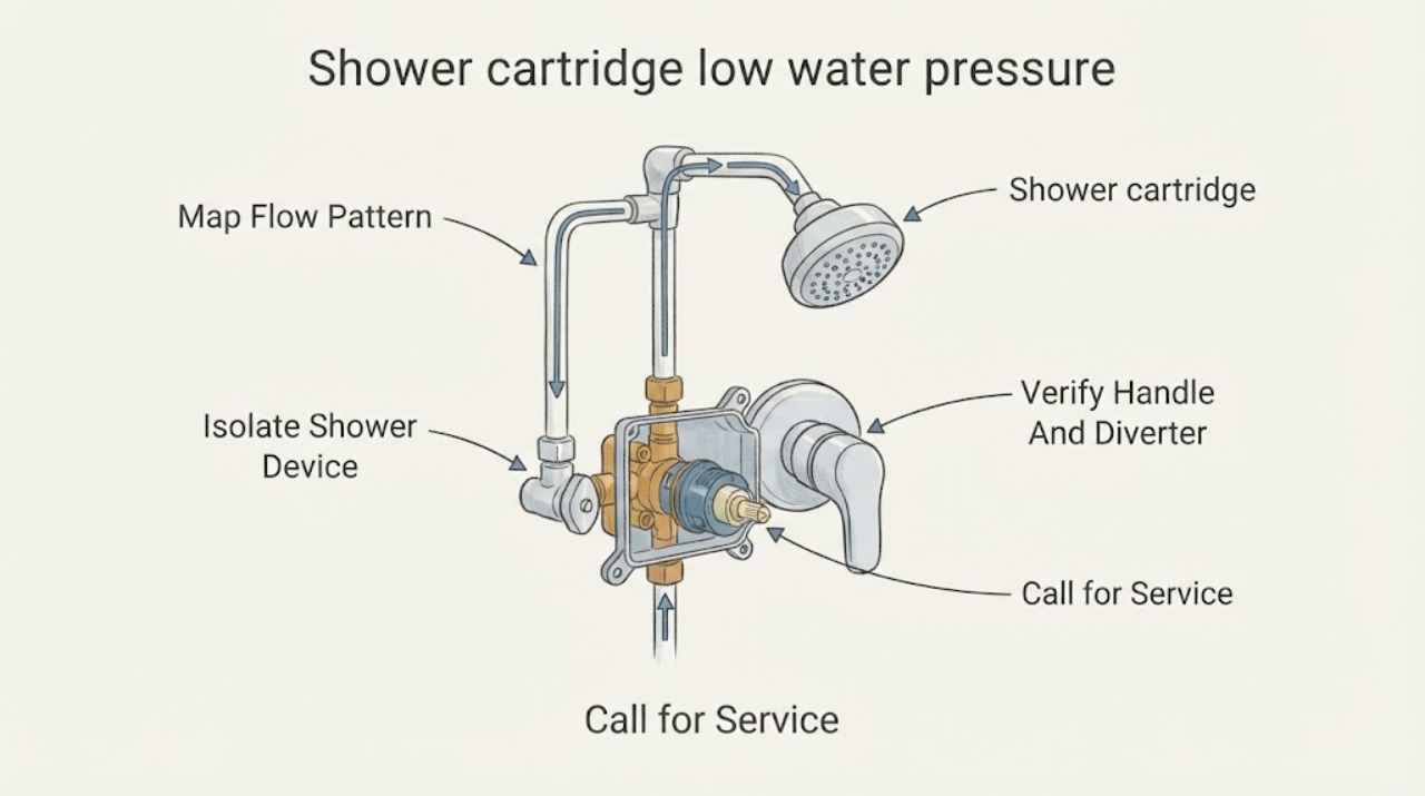 Shower cartridge low water pressure
