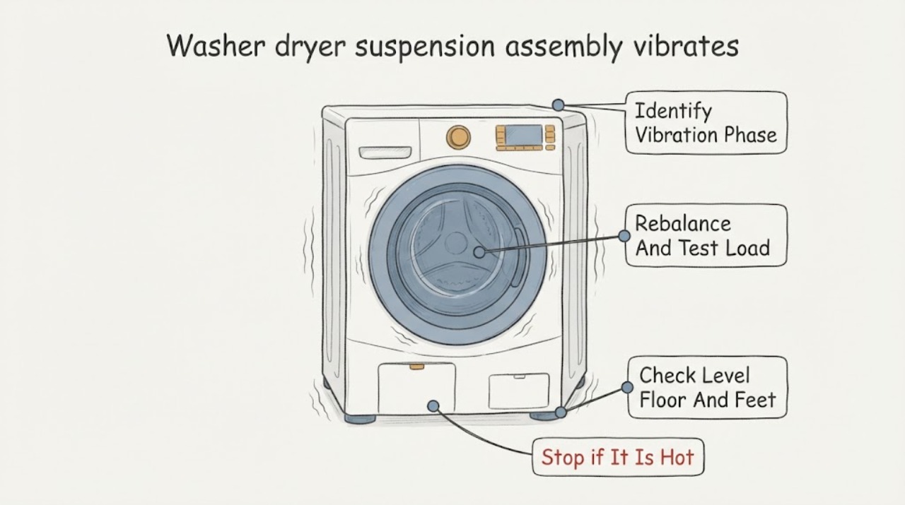 Washer dryer suspension assembly vibrates