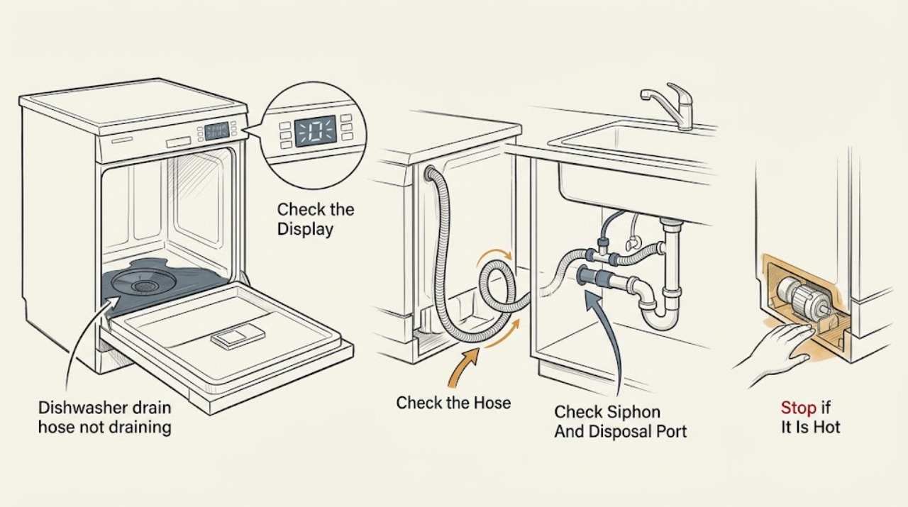 Dishwasher drain hose not draining
