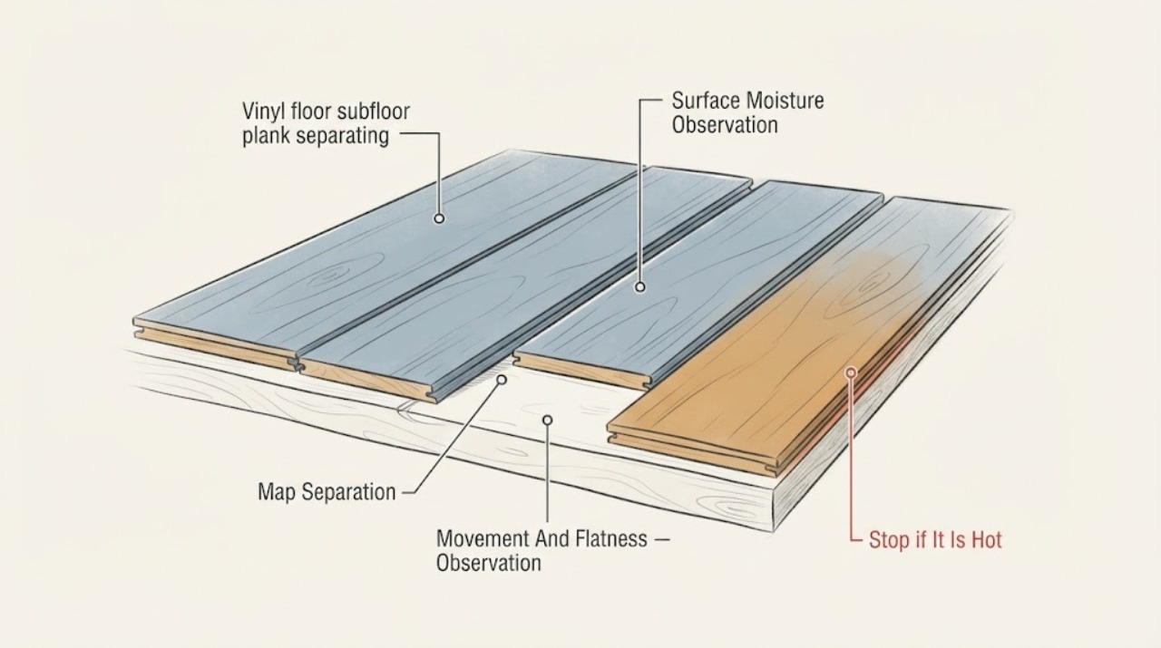 Vinyl floor subfloor plank separating