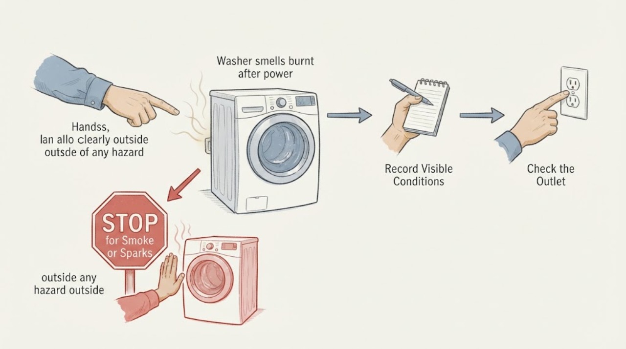 Washer smells burnt after power