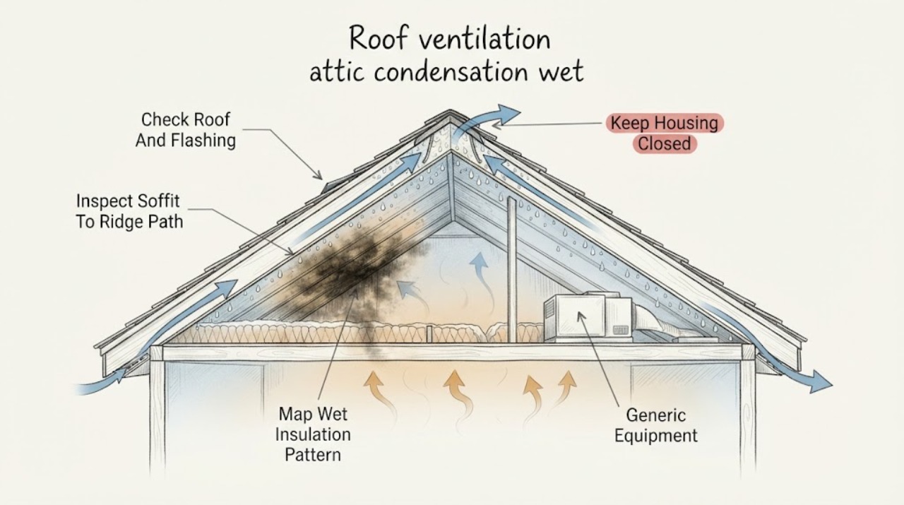 Roof ventilation attic condensation wet