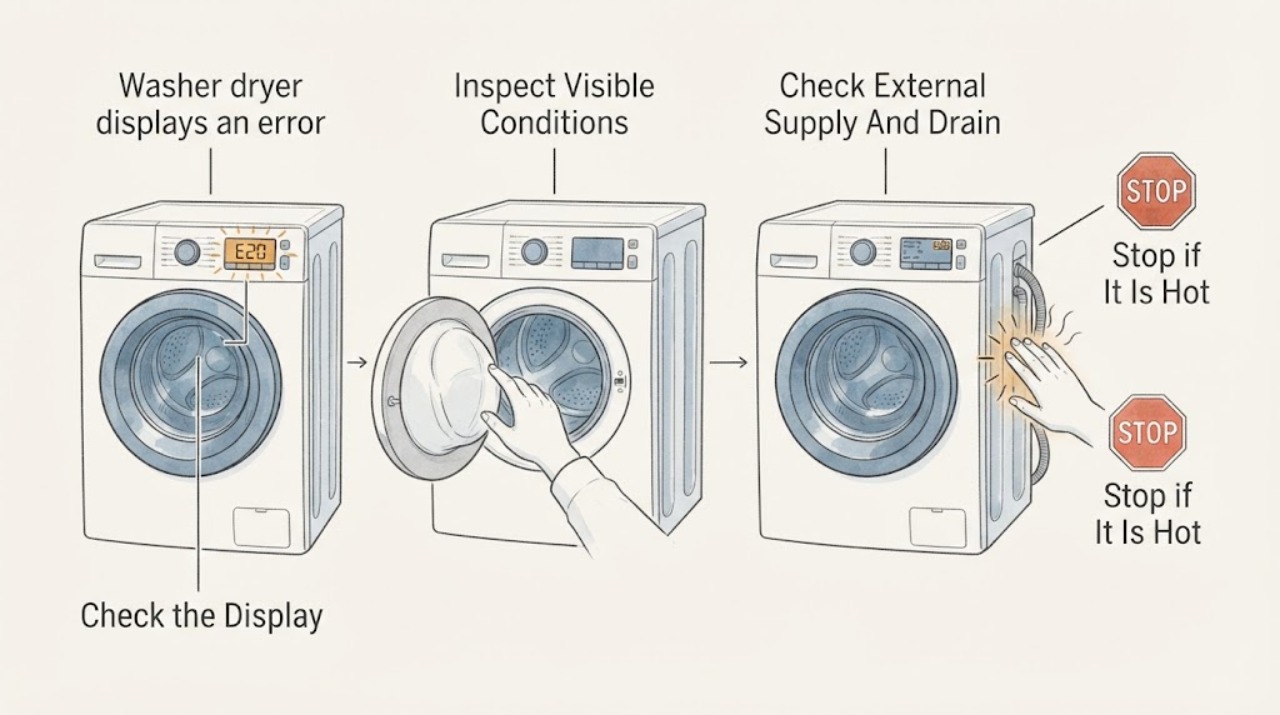 Washer dryer displays an error