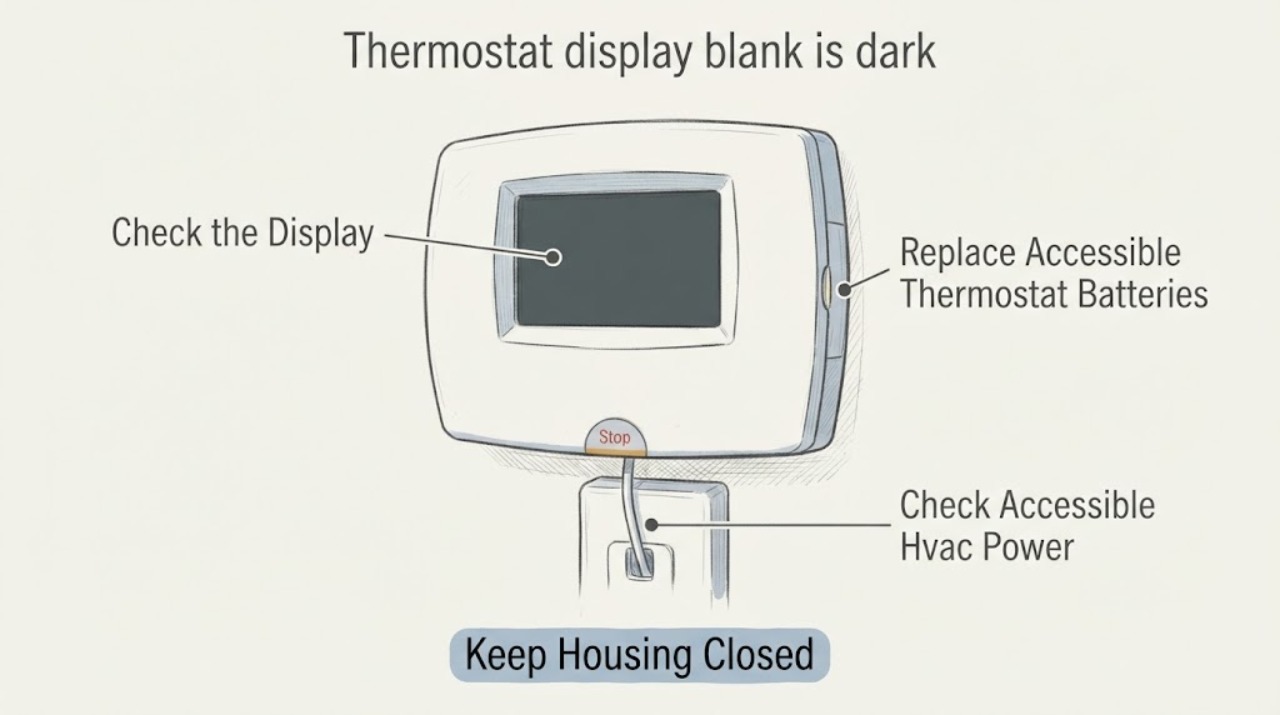 Thermostat display blank is dark