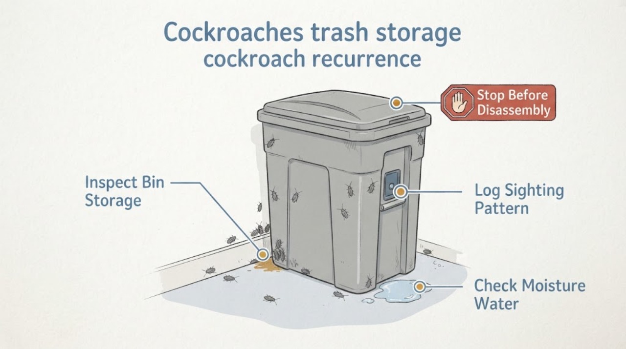 Cockroaches trash storage cockroach recurrence