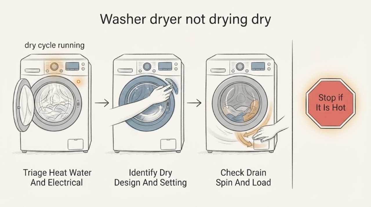 Washer dryer not drying dry