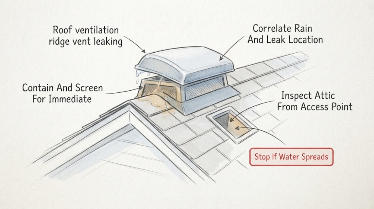 Roof ventilation ridge vent leaking