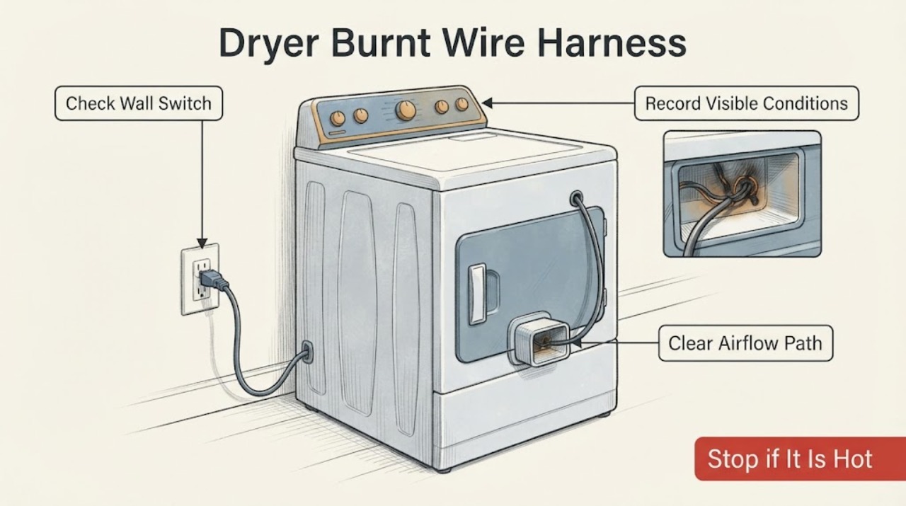 Dryer Burnt Wire Harness