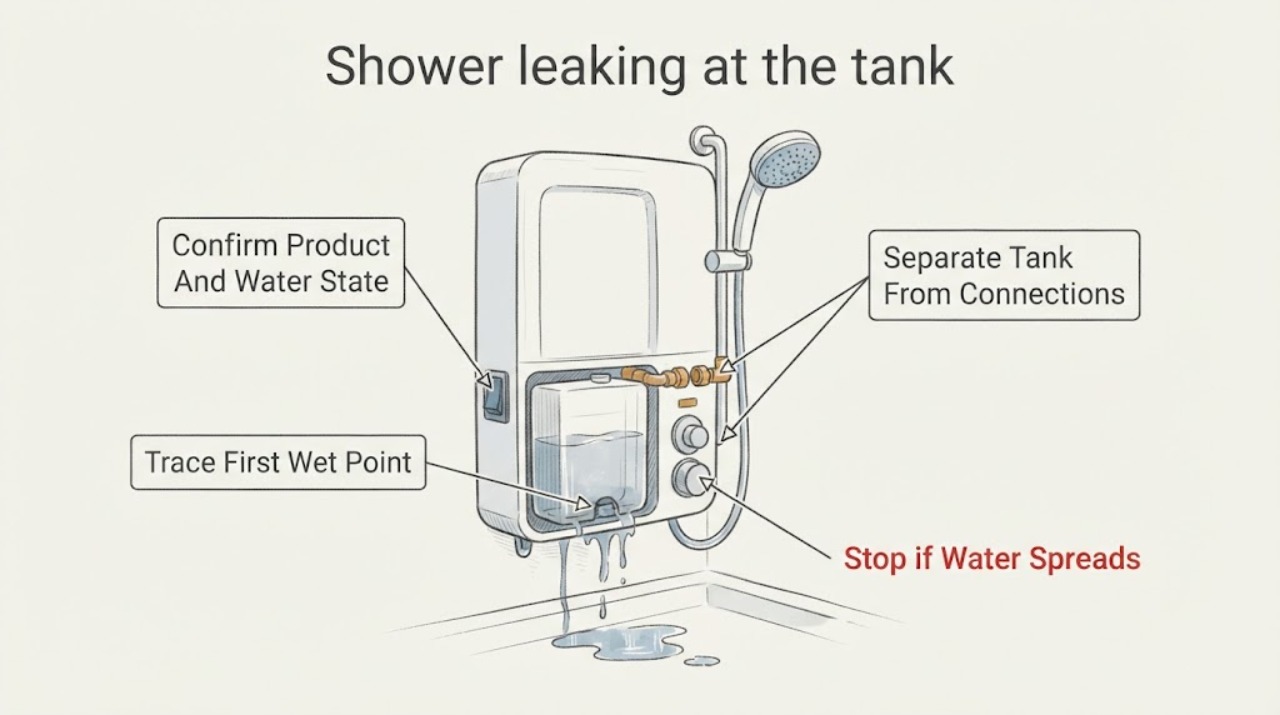 Shower leaking at the tank