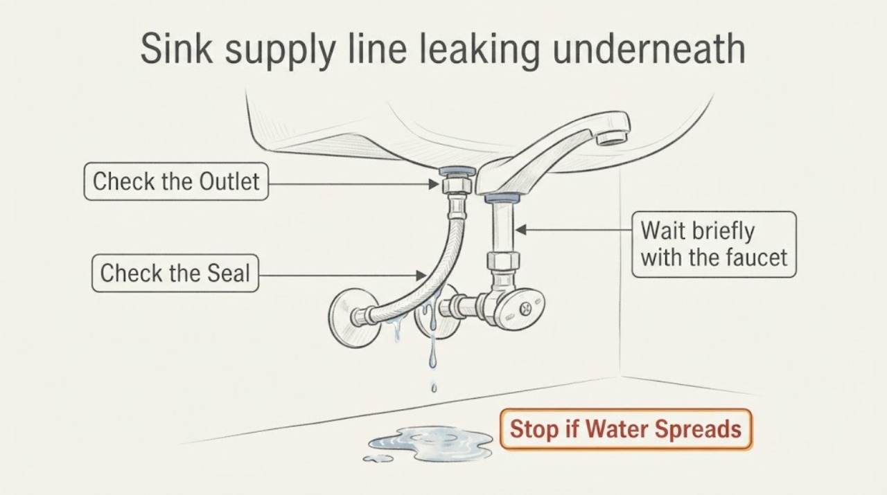 Sink supply line leaking underneath