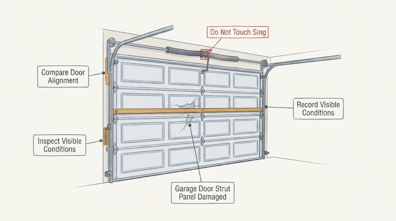 Garage Door Strut Panel Damaged
