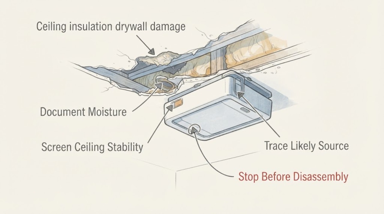 Ceiling insulation drywall damage