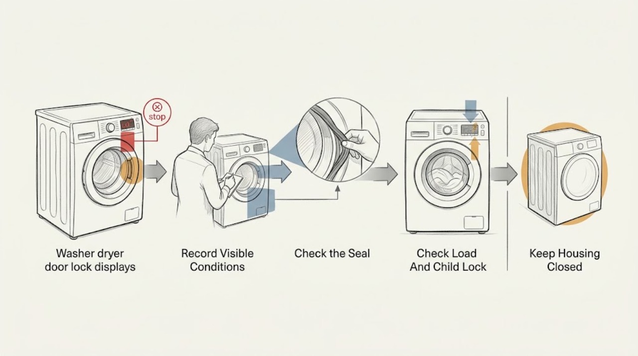 Washer dryer door lock displays