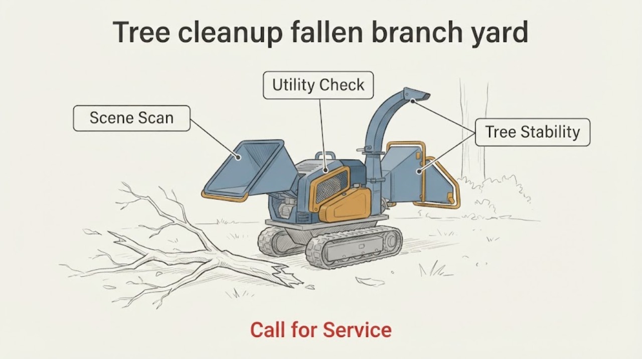 Tree cleanup fallen branch yard