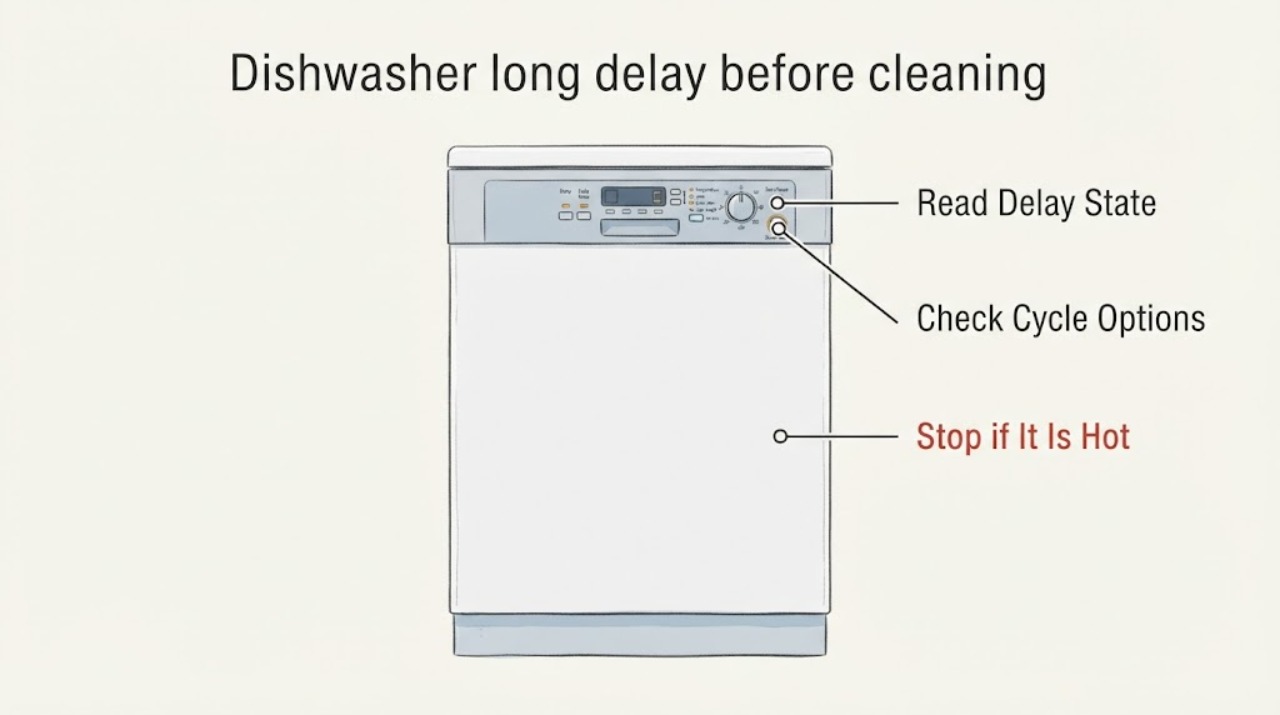 Dishwasher long delay before cleaning