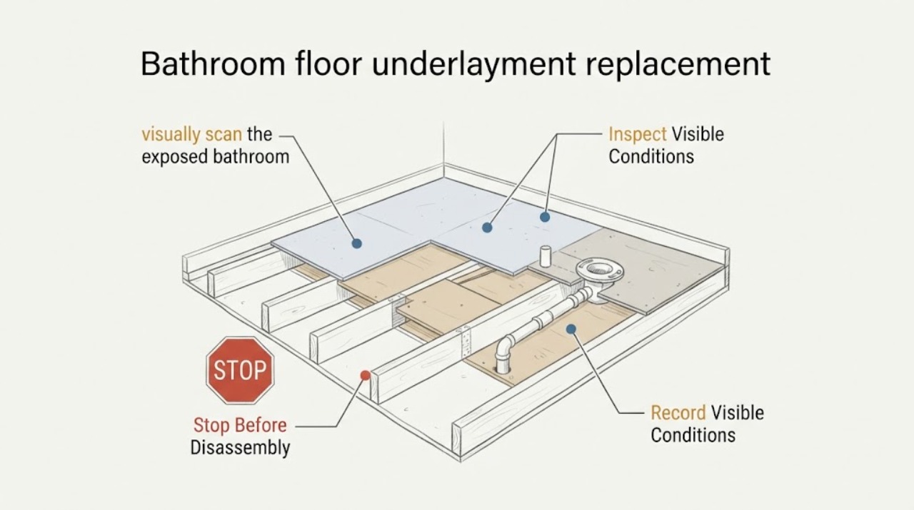 Bathroom floor underlayment replacement