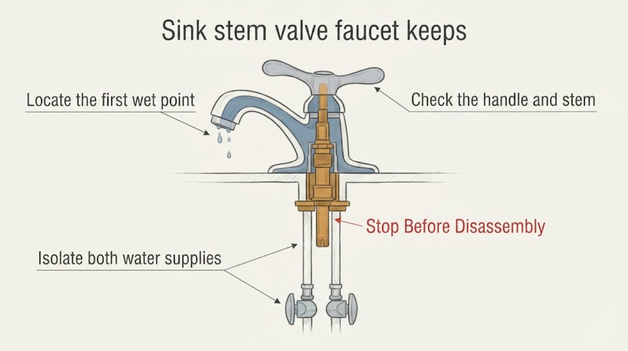 Sink stem valve faucet keeps