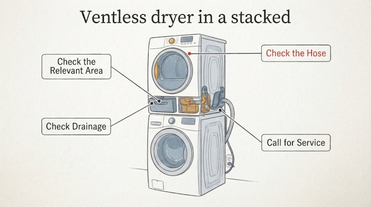 Ventless dryer in a stacked