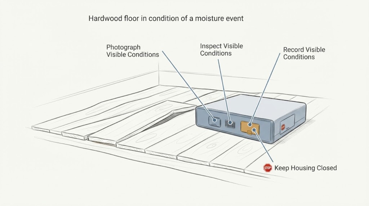 Hardwood floor buckling moisture event