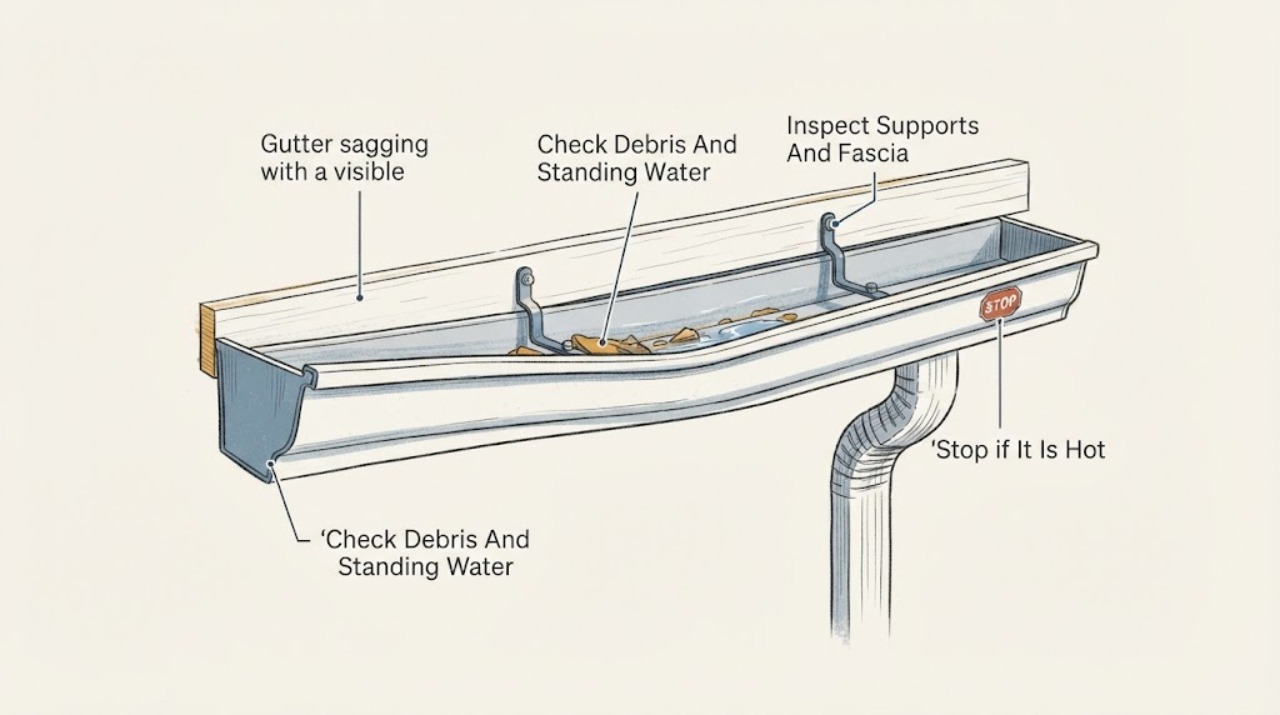 Gutter sagging with a visible
