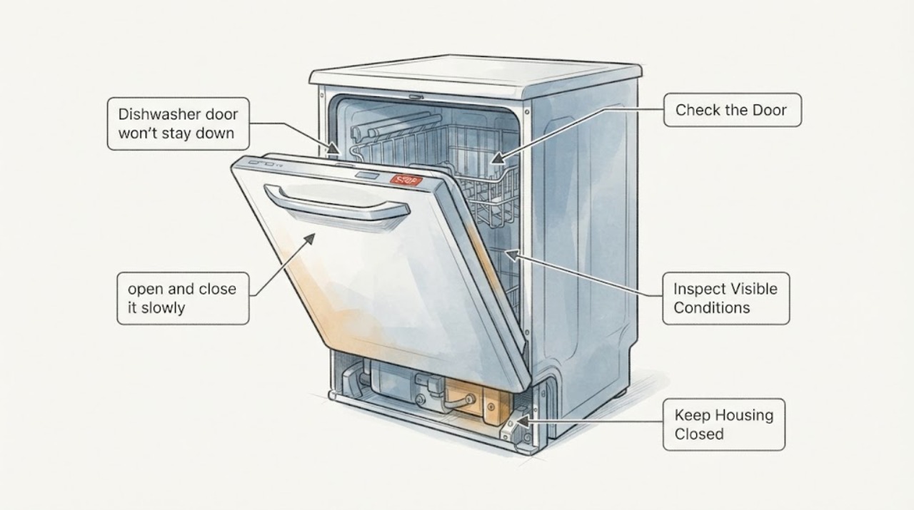 Dishwasher door won't stay down