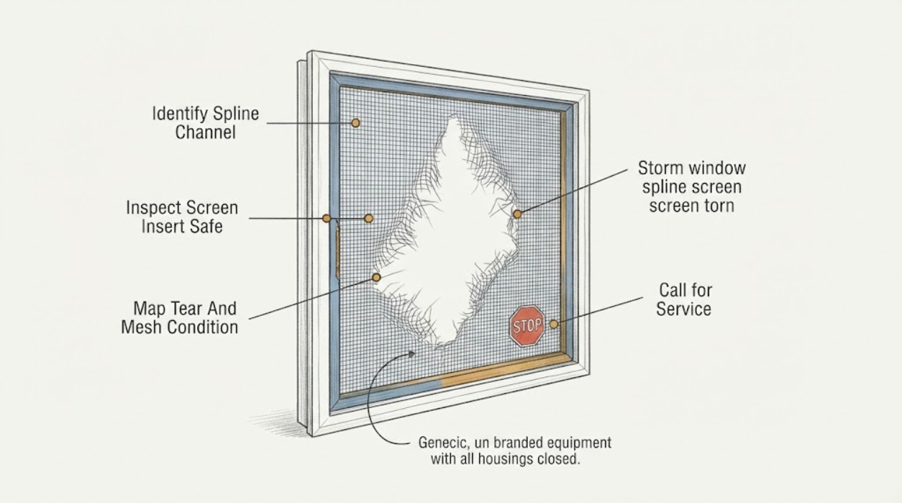 Storm window spline screen torn