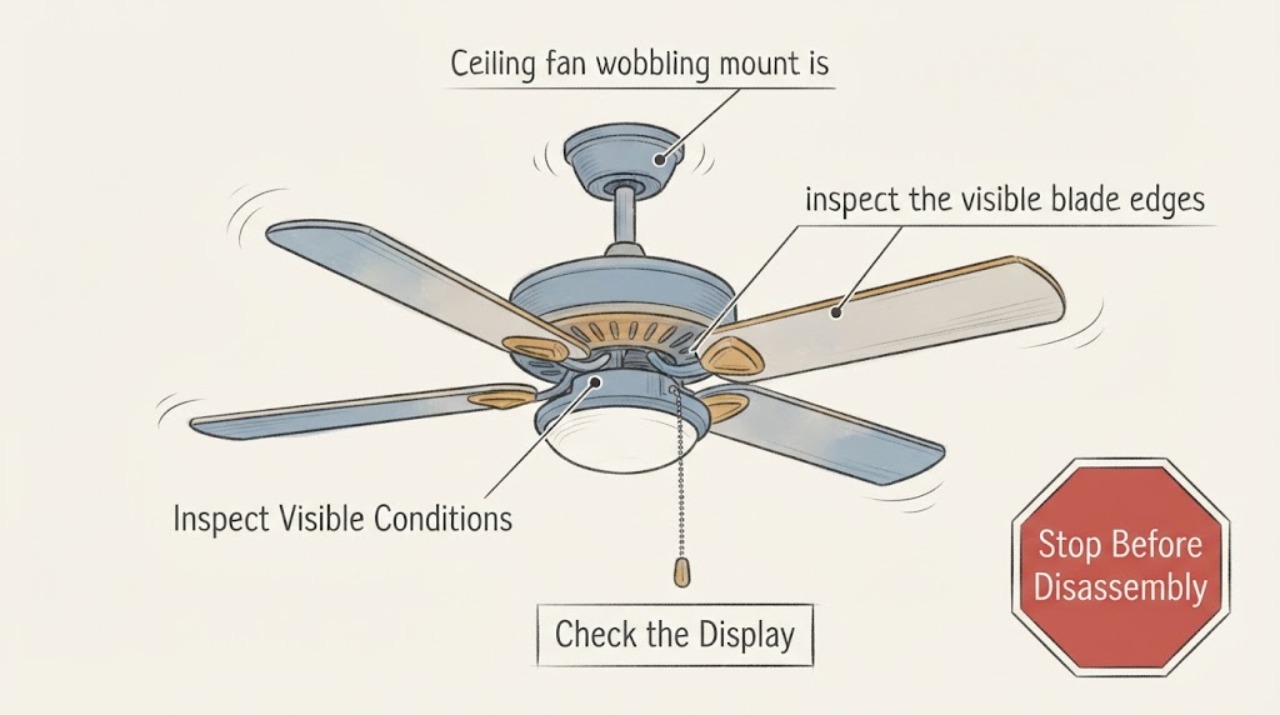 Ceiling fan wobbling mount is